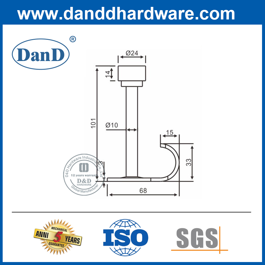 Chặn cửa tường đặc biệt có móc Chặn cửa dài bằng thép không gỉ-DDDS017