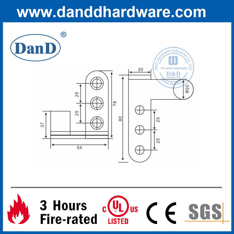 Bản lề cửa Piovt đòn bẩy 180 độ SS304 cho cửa xoay- DDSS056
