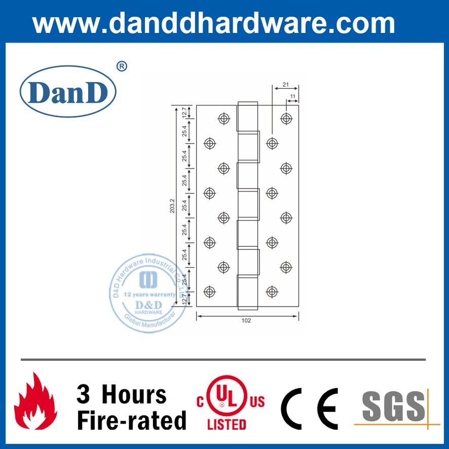 Bản lề cửa thương mại hạng nặng bằng thép không gỉ 304 bạc-DDSS054