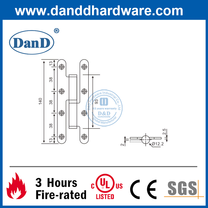 Bản lề cửa trong bằng thép không gỉ 304 màu bạc có góc tròn- DDSS019-B