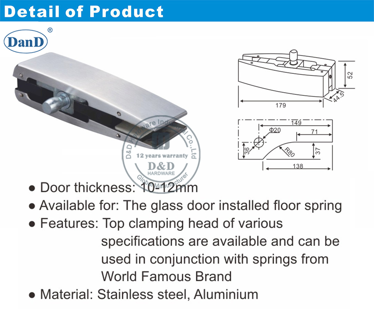 Phần cứng lắp miếng vá cửa kính SS316-D và D