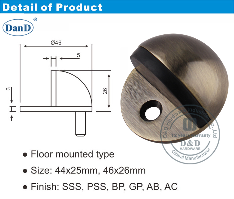 Phần cứng chặn cửa bằng đồng cổ-D và D