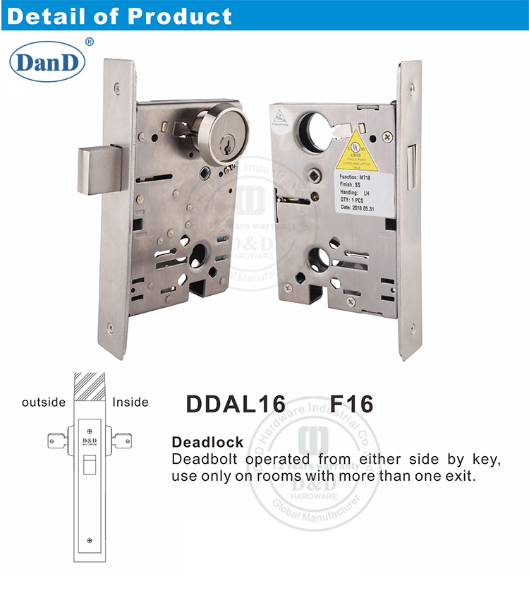 Khóa cửa chốt F16-ANSI-Phần cứng D và D