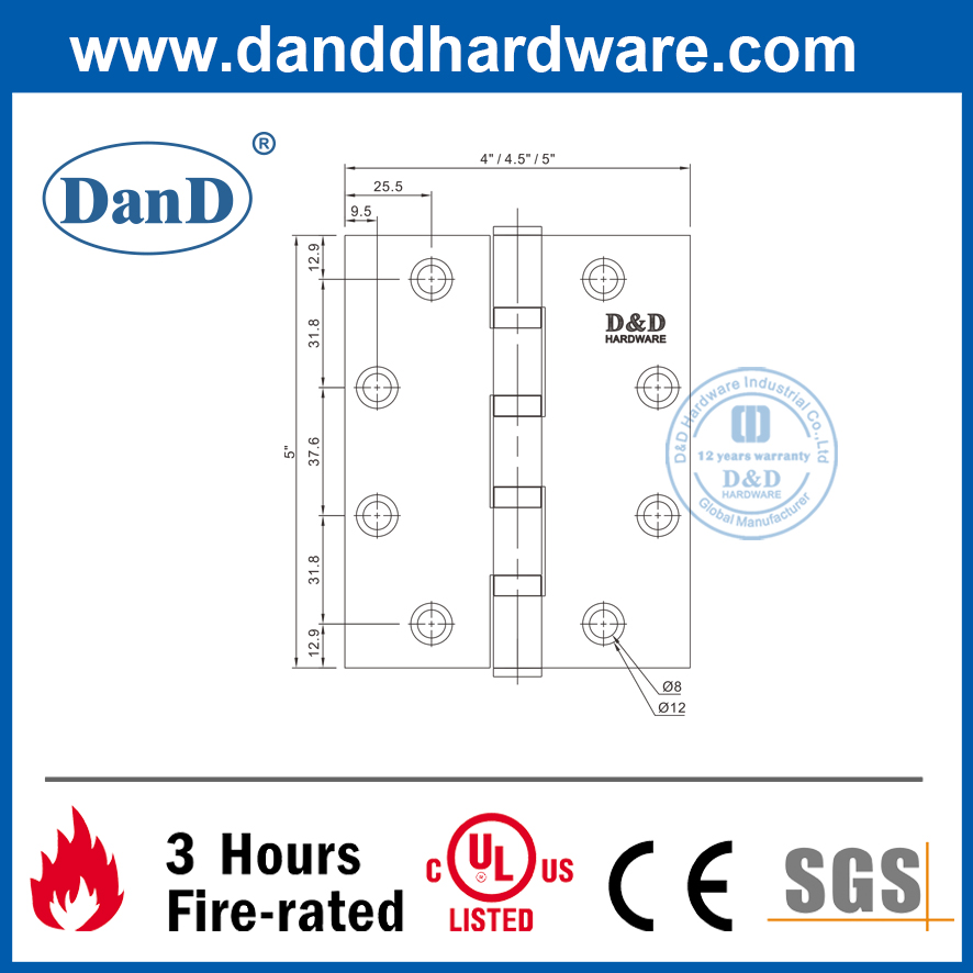 Bản lề cửa mông lắp chịu lực nặng SUS201 có danh sách UL- DDSS008-FR