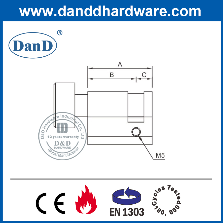 Xi lanh nửa khóa không cần chìa khóa bằng đồng thau với Thumbturn-DDLC009