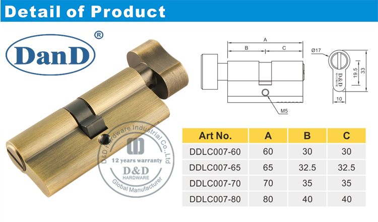 Phần cứng khóa cửa bằng đồng thau cổ-D và D