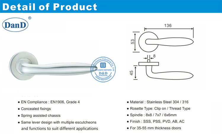 Phần cứng tay nắm cửa đòn bẩy bên ngoài-D và D