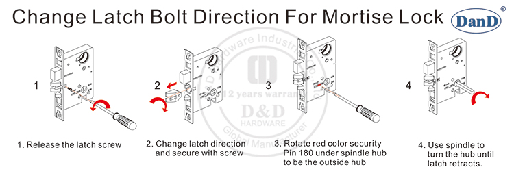 Thay đổi hướng chốt chốt cho phần cứng Mortise Lock-D và D