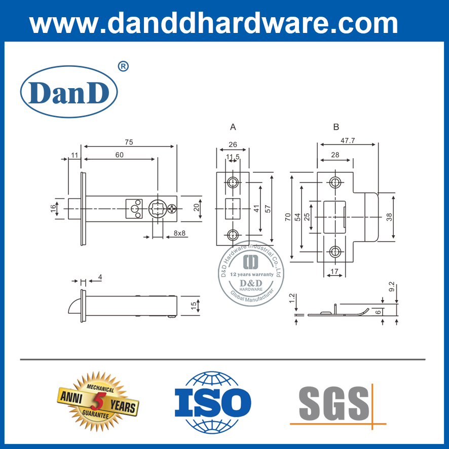 Nhà cung cấp Trung Quốc Chốt chốt bằng đồng thau rắn hình ống kiến ​​trúc Lach-DDML035