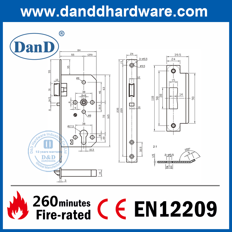 Khóa lớp học chốt chốt bằng thép không gỉ 304 Euro-DDML015