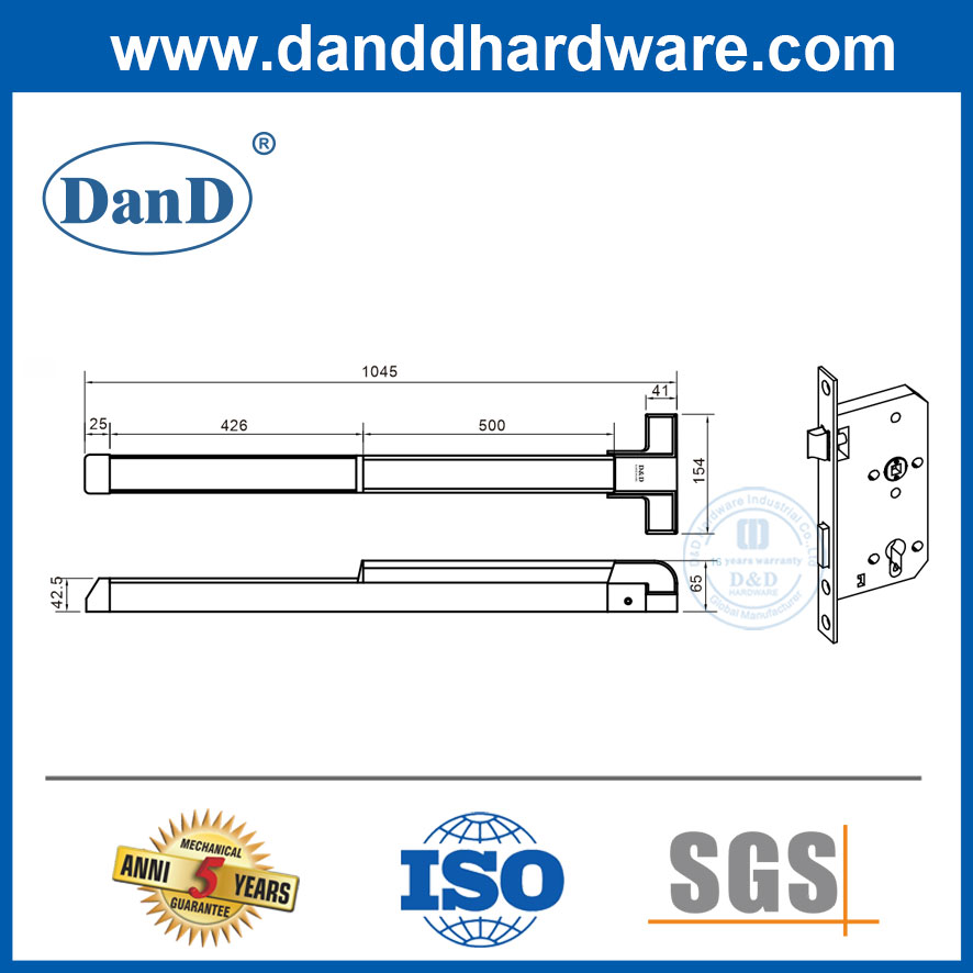 CE Mortise Lockset Thanh đẩy cửa thoát hiểm khẩn cấp Thanh đẩy bằng thép không gỉ Lock-DDPD038