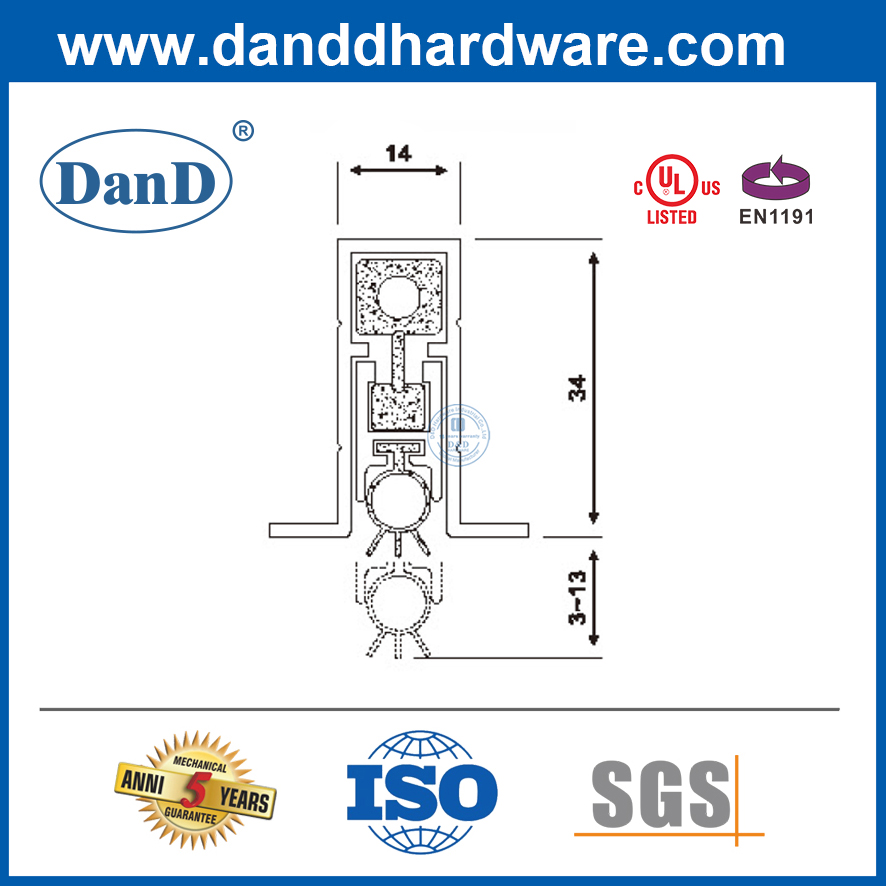 Nhôm Tự Động Giấu Cửa Đáy Seal Cửa Thả Seal Cho Cửa Khói-DDBS002