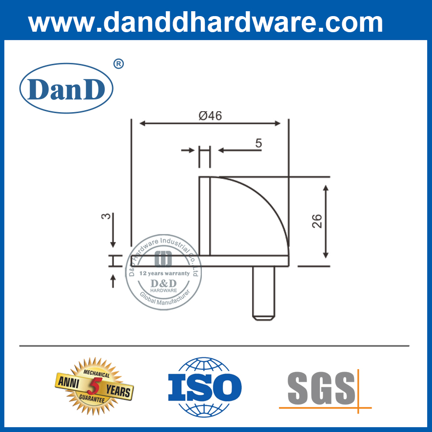 Nút chặn cửa bán cầu bằng thép không gỉ cho cửa gỗ-DDDS001