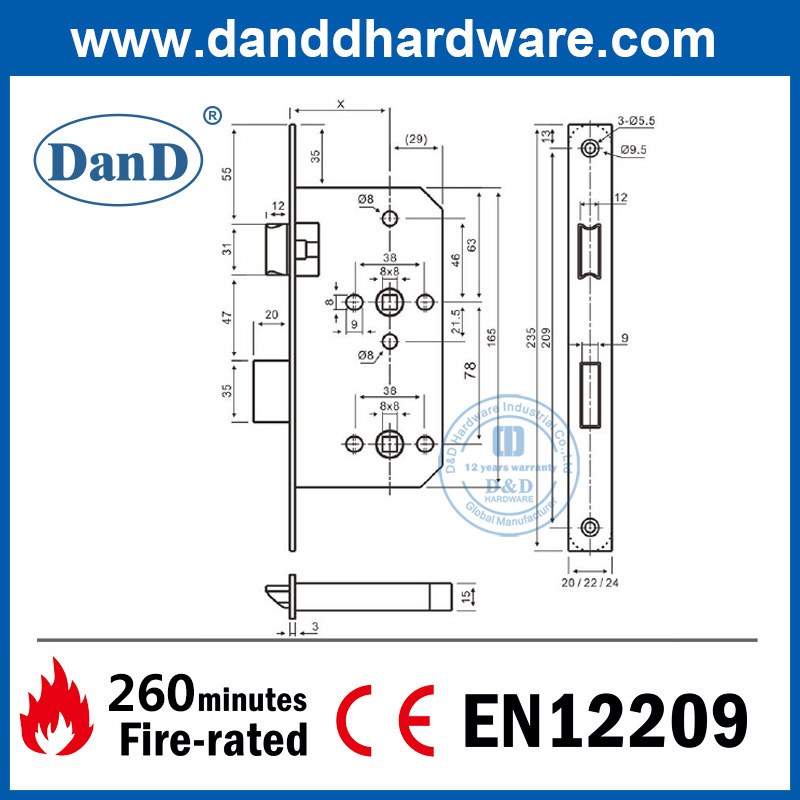 Khóa cửa phòng tắm chống cháy bằng thép không gỉ CE EN12209-DDML012-6078