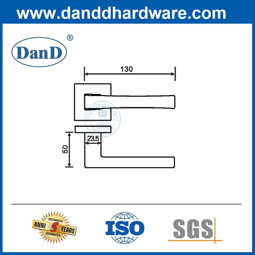 Tay nắm đòn bẩy cửa vuông bên trong Tay nắm cửa bằng thép không gỉ màu bạc-DDSH059