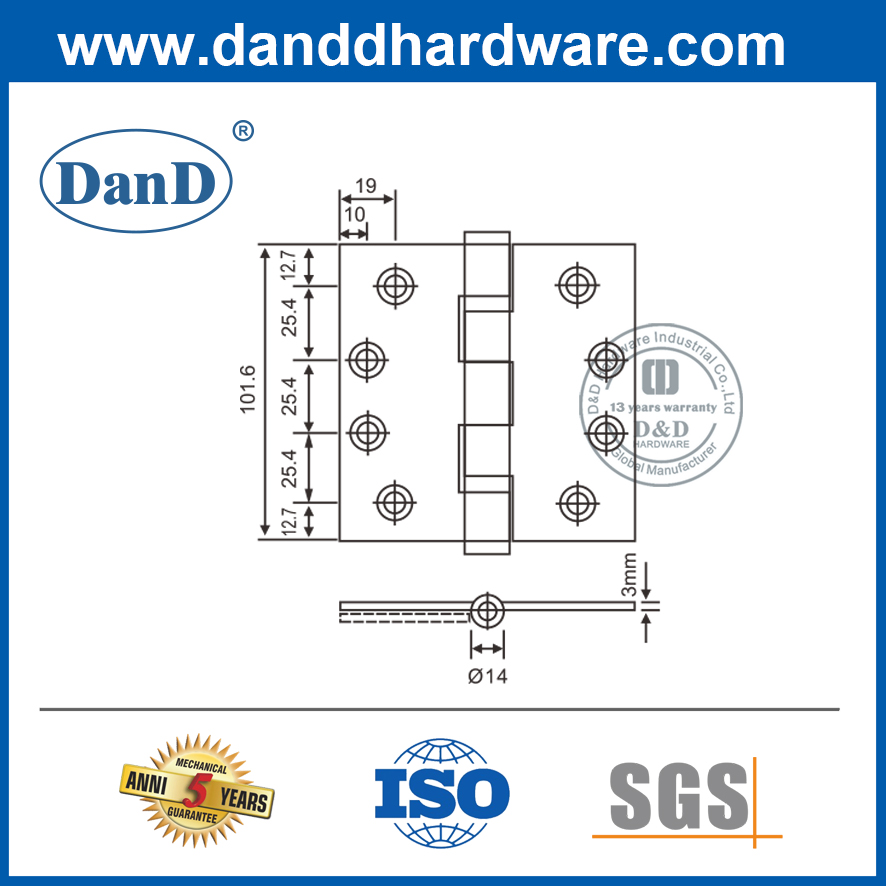 Bản lề cửa trước bằng thép không gỉ 304 Ba Lan bằng thép không gỉ-DDSS001-4X3X3.0