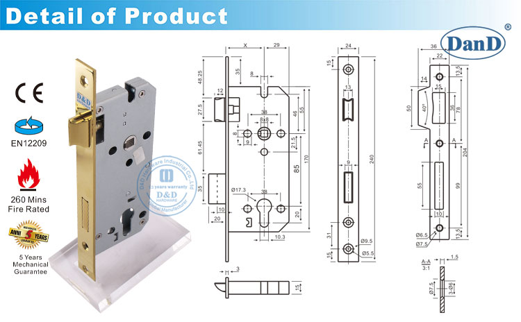 Khóa cửa đồng thau đánh bóng-DDML026