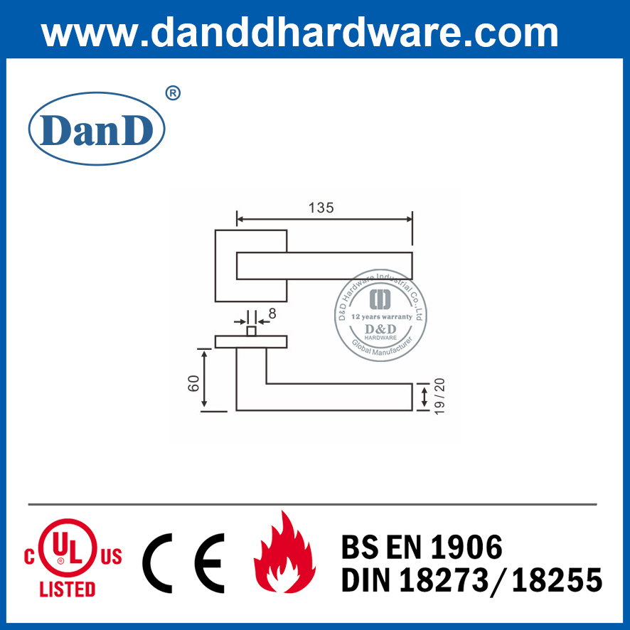 Tay nắm cửa ngoài hình hoa hồng vuông bằng thép không gỉ 304 cho cửa phòng ngủ-DDTH019