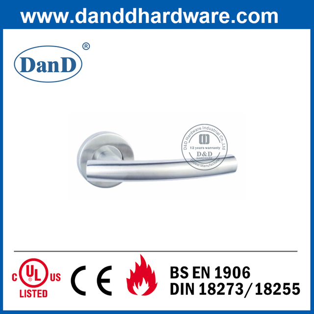 Tay nắm cửa ra vào bằng thép không gỉ 304 màu bạc trên Rosette tròn-DDTH013