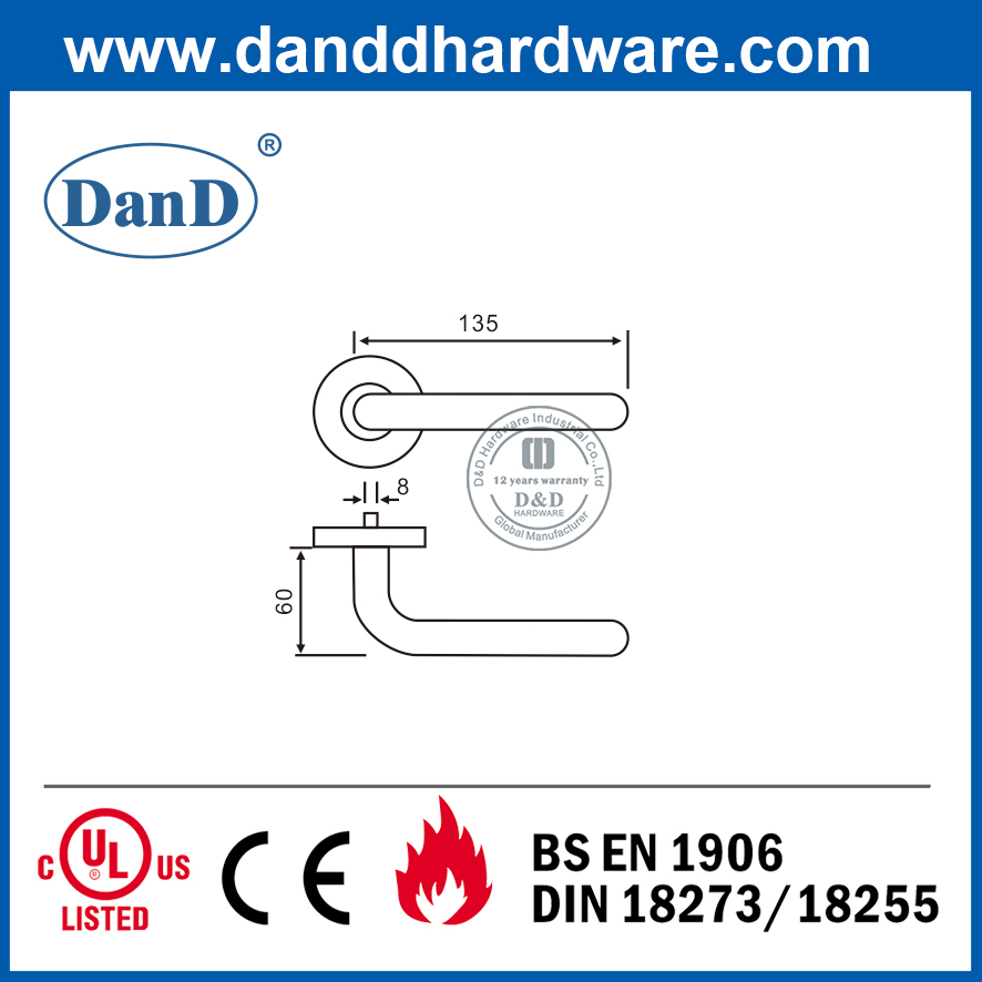EN1906 Tay nắm cửa tùy chỉnh chống cháy cấp 4 SUS304 cho cửa nội thất-DDTH010