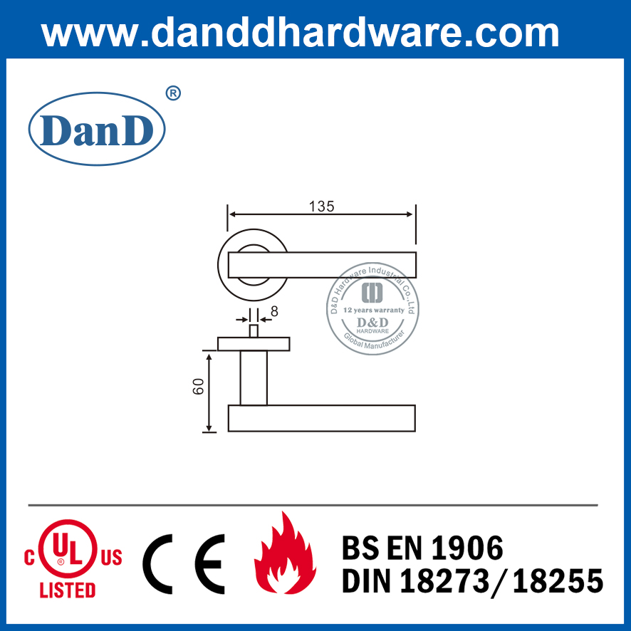 Tay nắm cửa chống cháy bằng thép không gỉ 304 CE Class 4 Euro-DDTH009