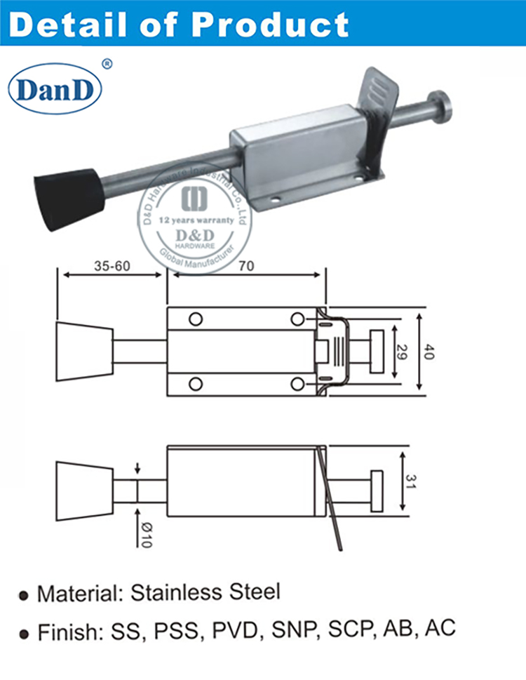 Phần cứng chặn cửa lò xo-D và D