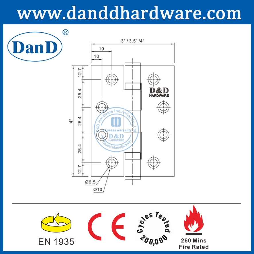 Bản lề cửa bi chống cháy CE SUS201 cho cửa gỗ-DDSS001-CE-4x3x3
