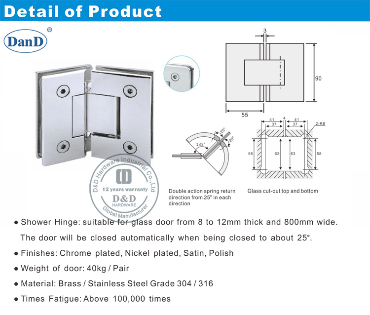 Bản lề cửa kính khách sạn-D và phần cứng D