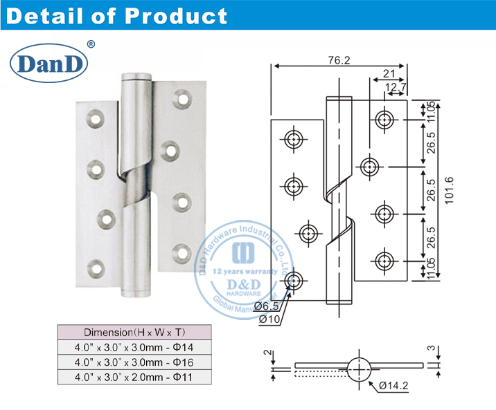 Bản lề cửa nâng bằng thép không gỉ-D và phần cứng D