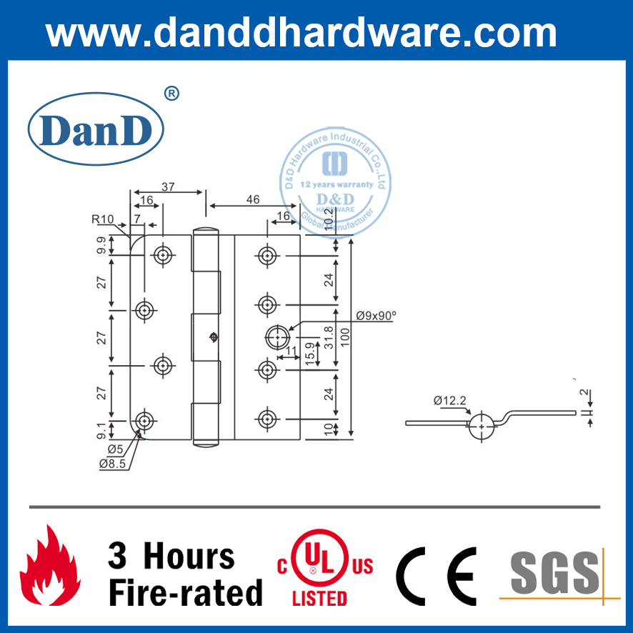 Bản lề tay quay góc vuông và góc tròn SS316 cho cửa đơn-DDSS036