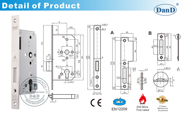 Khóa cửa chốt CE-D và phần cứng D