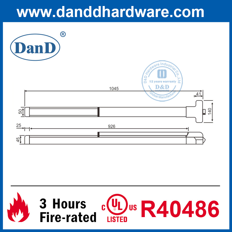 Thanh cảm ứng bằng thép không gỉ 304 Chốt hoảng loạn cho cửa thoát hiểm-DDPD008