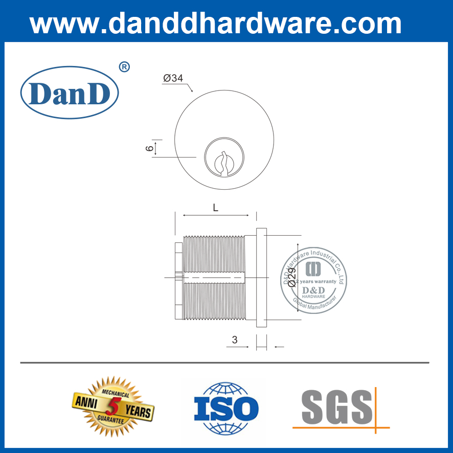 Xi lanh vành 6 chốt bằng đồng thau Schlage 'C' có nắp đầu SSS -DDLC011