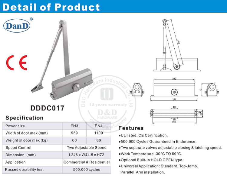 Phần cứng đóng cửa kim loại BS EN1154-D và D
