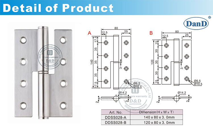 Bản lề cửa phẳng SS-D và phần cứng D
