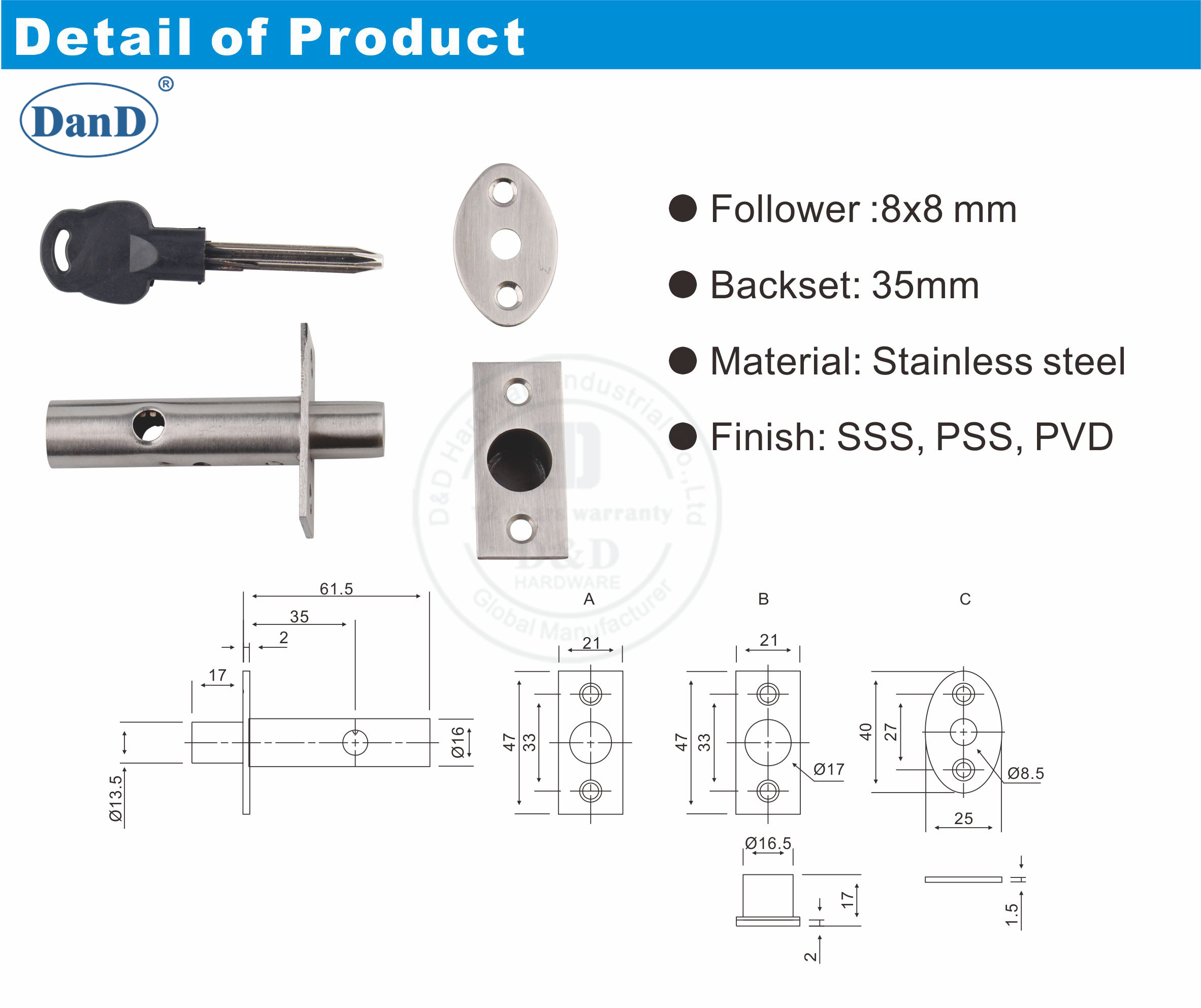 Phần cứng khóa trục SS304-D và D