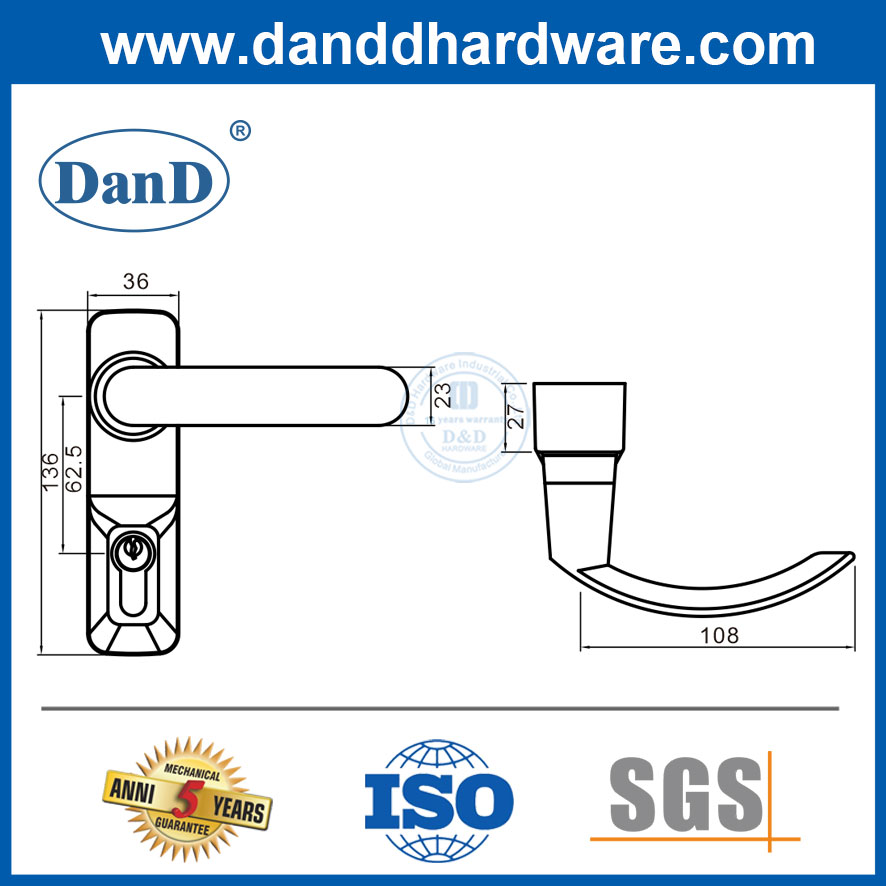 Lever Trim 3 Phím Euro Profile Nửa xi lanh Hợp kim kẽm Thanh hoảng loạn Thoát Trim-DDPD041