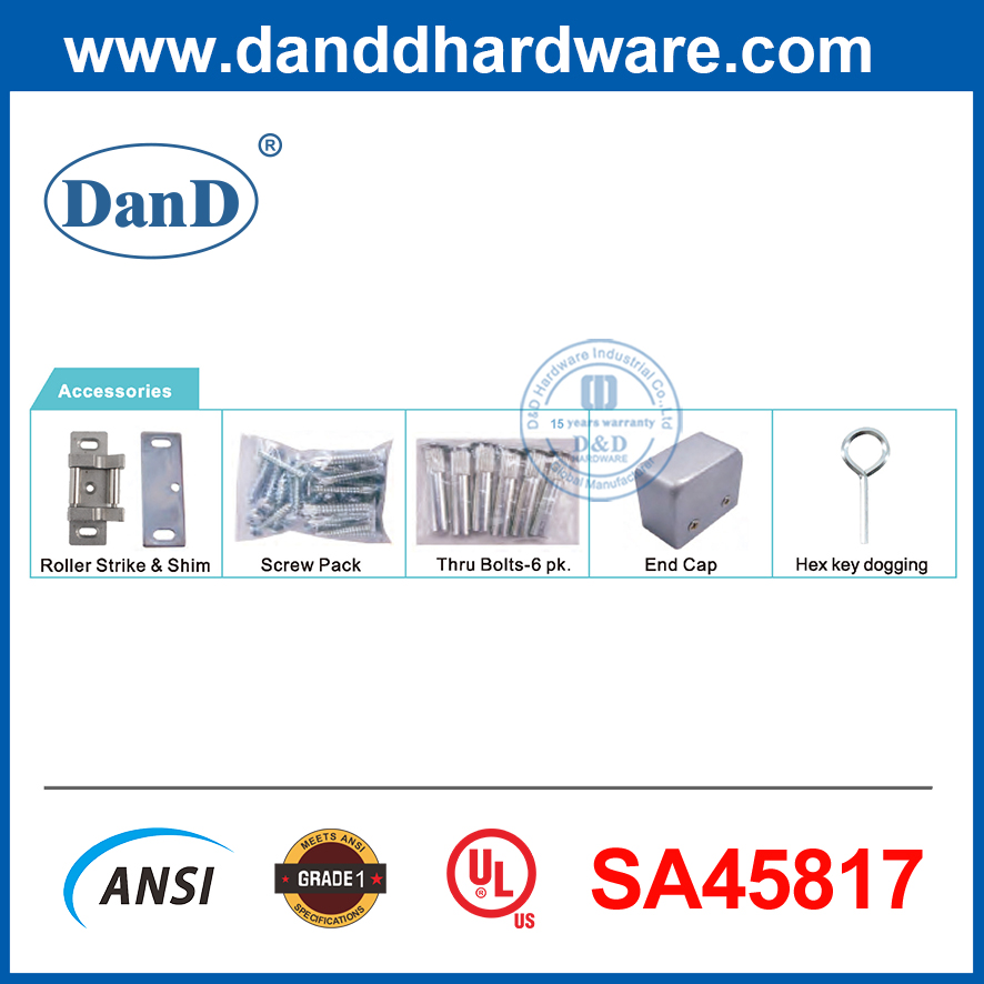 UL305 SA45817 Phần cứng dogging hoảng loạn không được xếp hạng chống cháy Vật liệu thép Cửa khẩn cấp Panic Bar-DDPD028