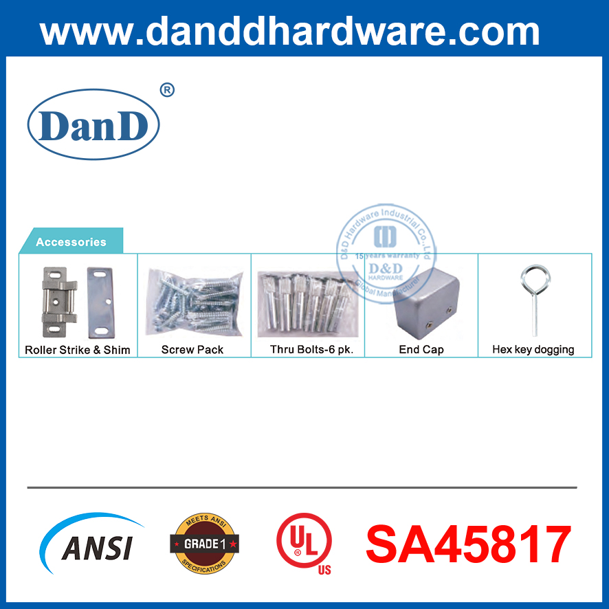 Chốt 2 điểm UL305 Dogging Phần cứng cửa hoảng loạn Thép thanh dọc Thiết bị thoát hoảng loạn-DDPD027