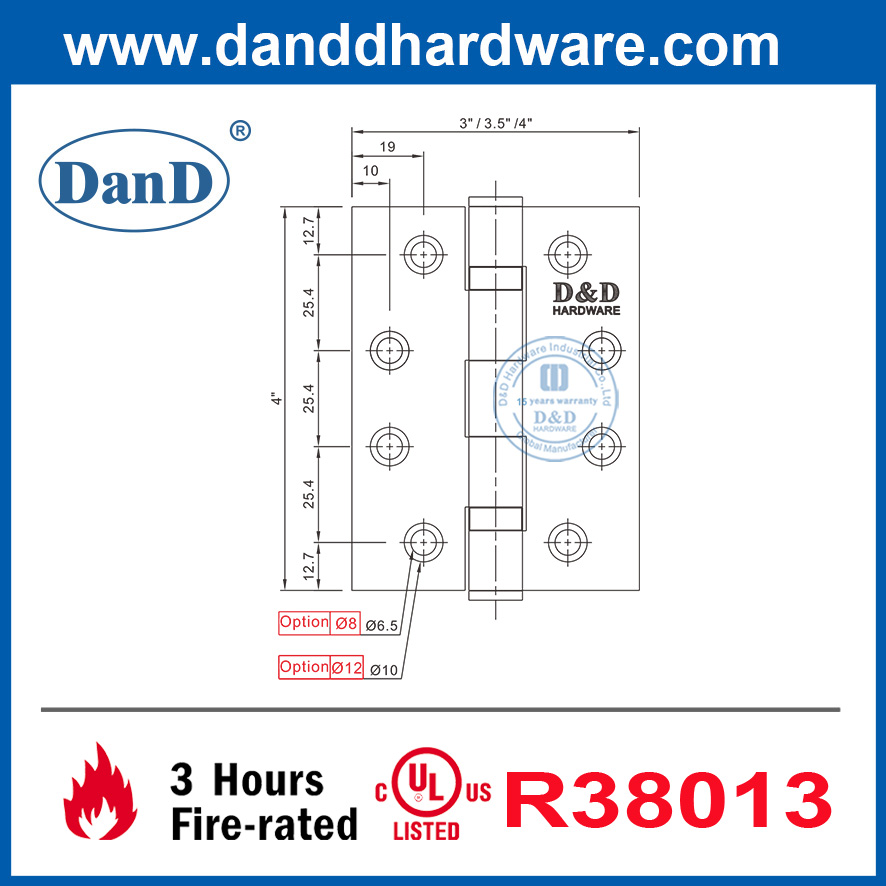 Bản lề cửa tiêu chuẩn UL Bản lề cửa chống cháy góc tròn và vuông-DDSS001-FR-4X3.5X3