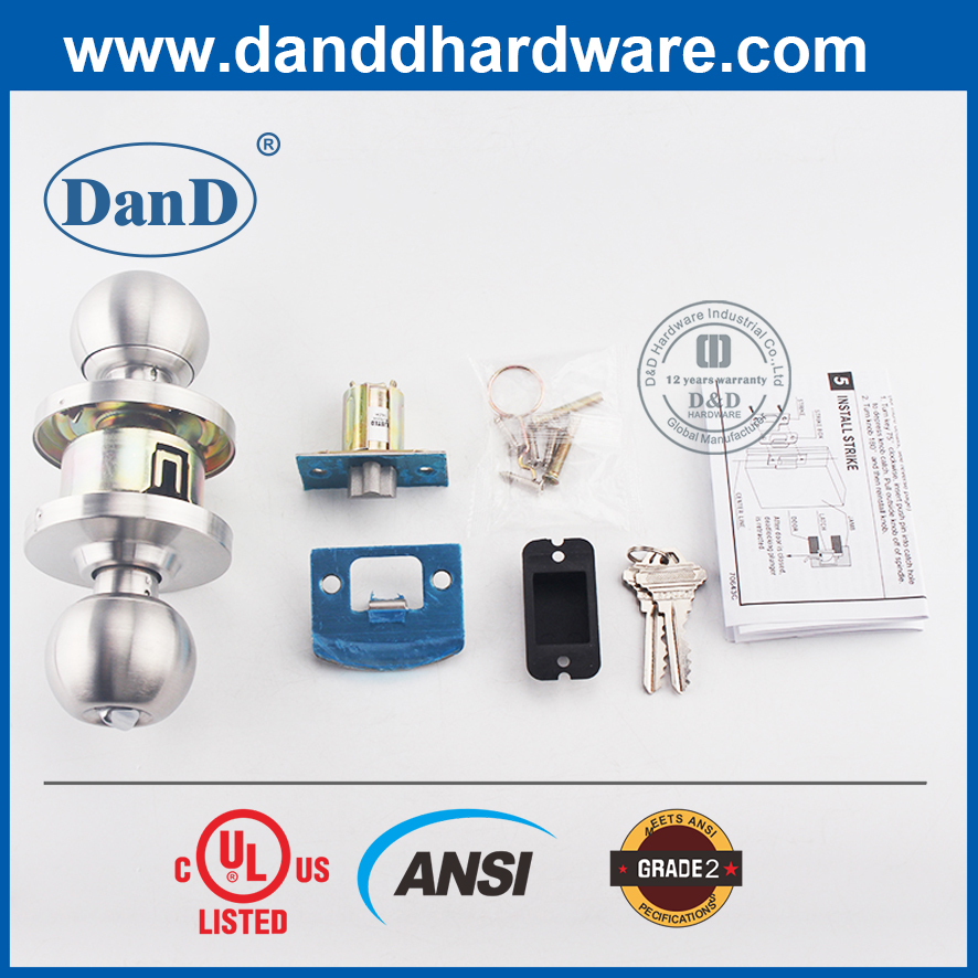 Ổ khóa hình ống bóng chống cháy bằng hợp kim kẽm ANSI được UL liệt kê cho cửa ra vào-DDLK012