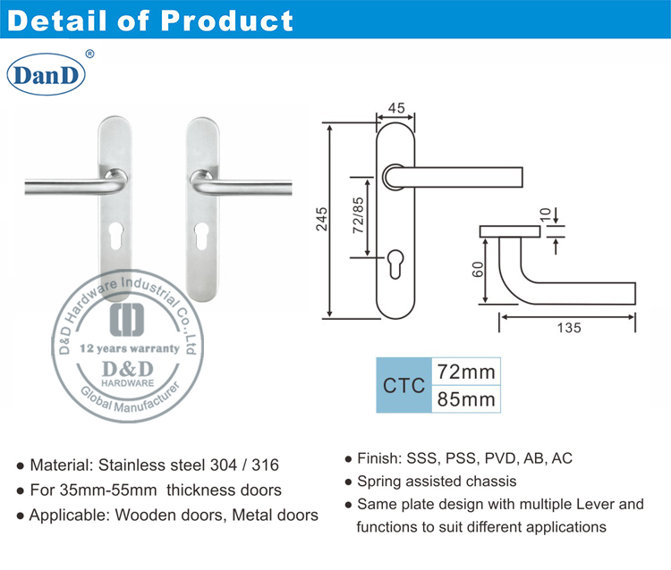 Đòn bẩy cấp 316 với phần cứng tấm D và D
