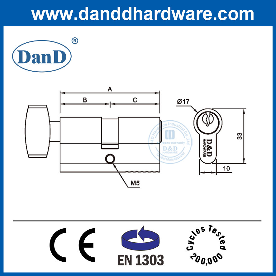 Nhà cung cấp Trung Quốc Euro Profile EN1303 Khóa xi lanh cửa bằng đồng thau có núm-DDLC002