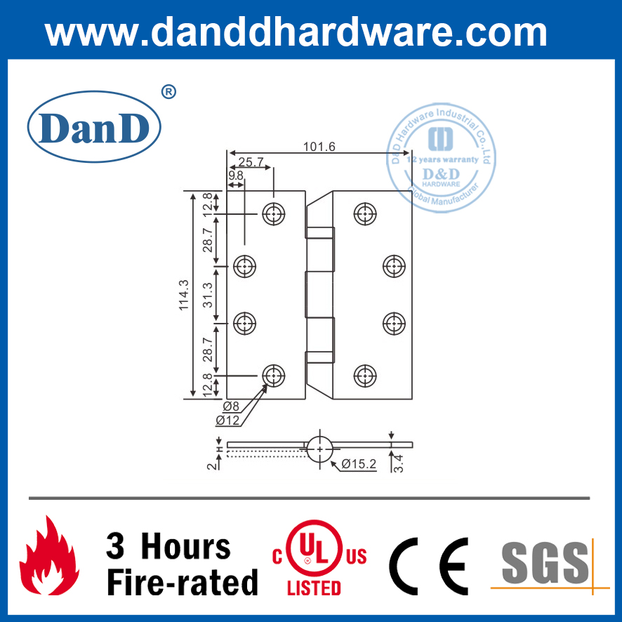Bản lề mộng bệnh viện vòng bi đôi SS201- DDSS044-B