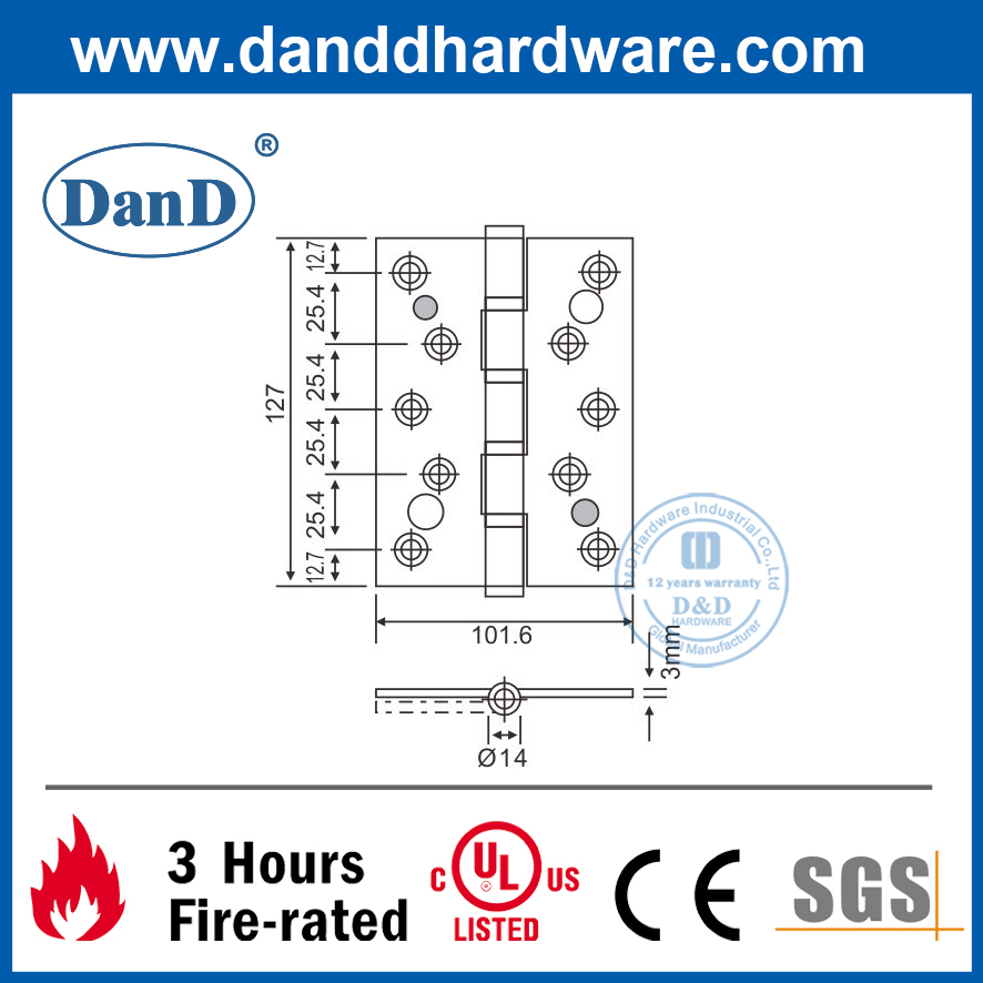 Bản lề bảo mật kép vòng bi bạc SUS201 cho cửa ra ngoài-DDSS013