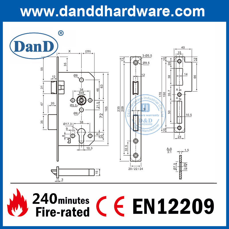 Khóa khẩn cấp bằng thép không gỉ 304 cho cửa thoát hiểm-DDML009-E