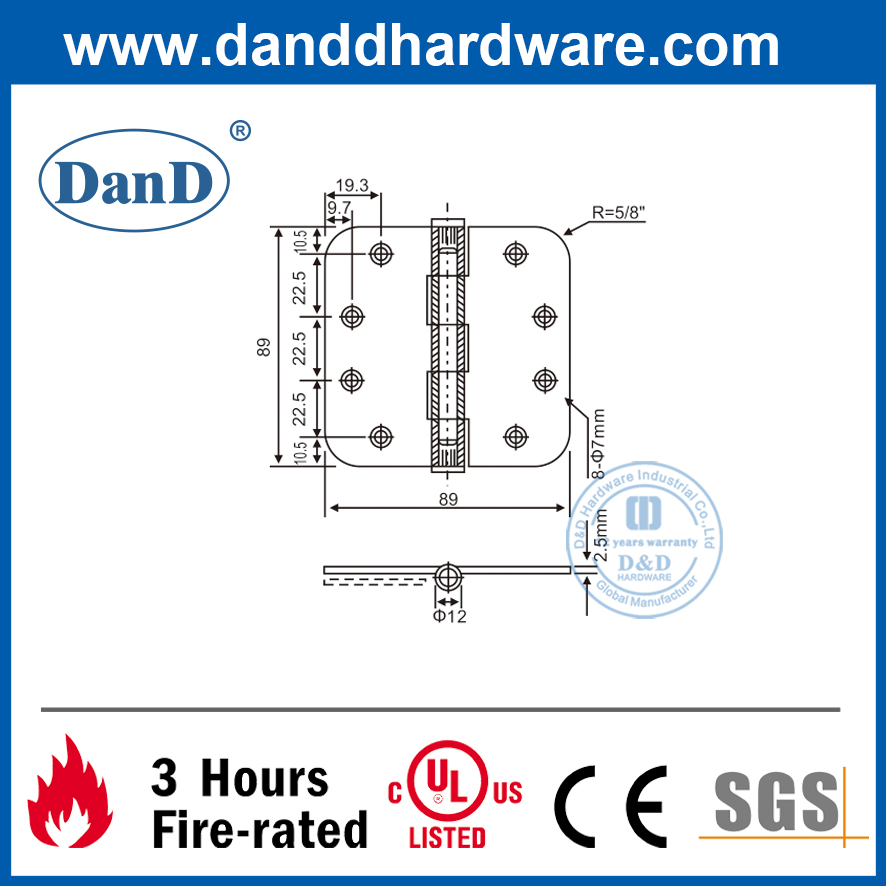Bản lề cửa tròn trơn bằng đồng nguyên khối-DDBH009