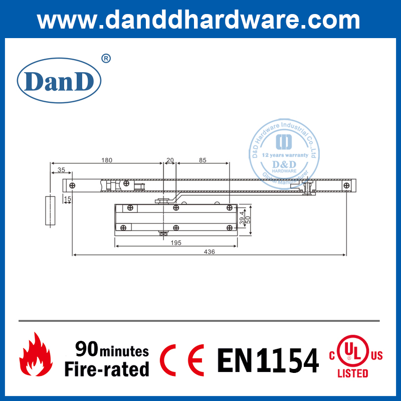 Điều khiển cửa trượt thủy lực nhôm 180 độ yên tĩnh-DDDC008
