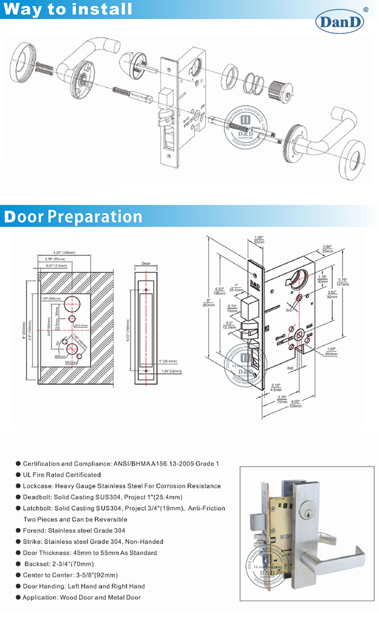 Phần cứng ANSI Mortice Lock-D và D
