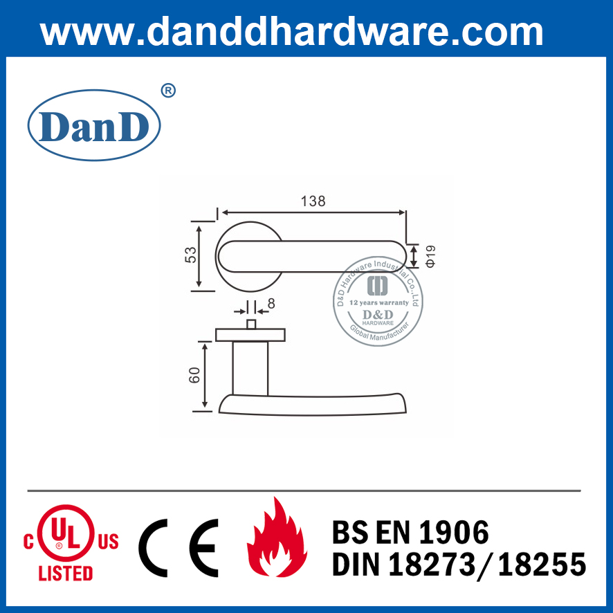 Tay nắm cửa hoa hồng SUS304 Ironmongery cho cửa bên trong-DDSH010